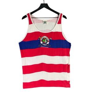 Vintage Poco Loco Club Nassau Bahamas Red White Blue Striped Tank Top‎ Size XL